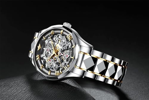 Image of OUPINKE Men's Skeleton Mechanical Watches Luxury Dress Automatic Self Winding Sapphire Crystal Waterproof Tungsten Steel Band Wrist Watches