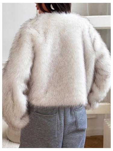 WDIRARA Women's Faux Fur Coat Open Front Long Sleeve Cropped Jacket Fuzzy Outerwear3