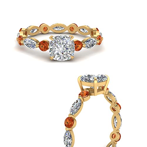 Image of 55Carat Choose Your Gemstone Marquise and Round Eternity Engagement Ring Yellow Gold Plated Cushion Shape Side Stone Engagement Rings Lightweight Office Wear Everyday Gift Jewelry US Size 4 to 12