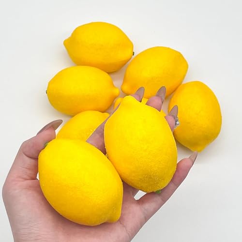 Wondora 10 Stück KüNstliche Zitronen, Kunststoff Gelbe Zitronen Deko, Realistische KüNstliche Frucht, KüNstliche Zitronen Deko, Geeignet für Urlaub Dekoration, Party Dekoration, Fotografie Requisiten