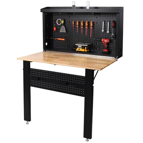 TERRUPEX Wall-Mounted Folding Workbench with Pegboard