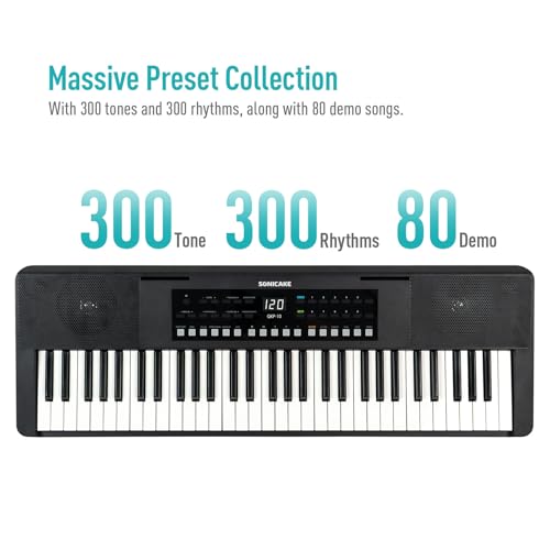 SONICAKE Piano numérique à 61 touches pour débutants Haut-parleurs Bluetooth intégrés, écouteurs, 300 sonorités, 300 rythmes et 80 démonstrations - Les Beatles, Paul McCartney, John Lennon, RIngo Starr, George Harrison SONICAKE Piano numérique à 61 touches pour débutants Haut-parleurs Bluetooth intégrés, écouteurs, 300 sonorités, 300 rythmes et 80 démonstrations – Image 4