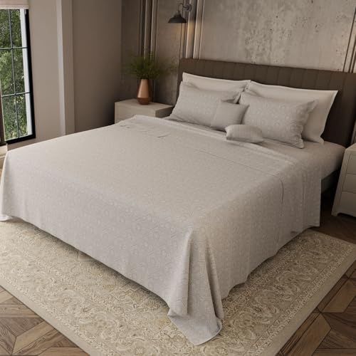 Image of BOUTIQUE LIVING Platinum Pulse Manchester 100% Cotton 800 TC Grey Ethnic Print King Bedding Set