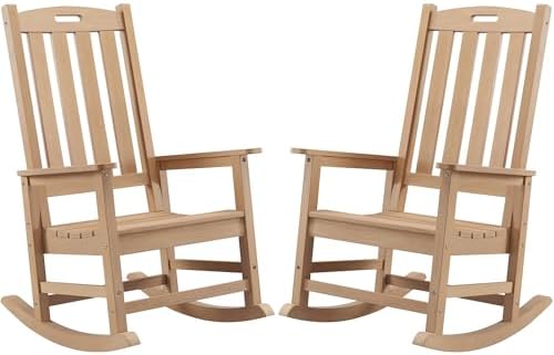 Psilvam Oversized Outdoor Rocking Chair Set of 2, Porch Rocker wi...