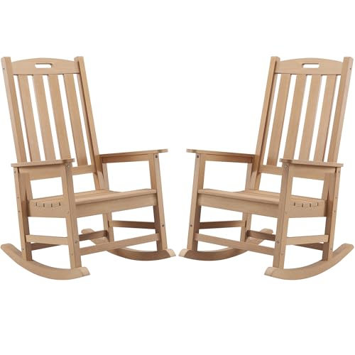 Image of Psilvam Outdoor Rocking Chairs Set of 2, Oversized Porch Rocker (Teak)