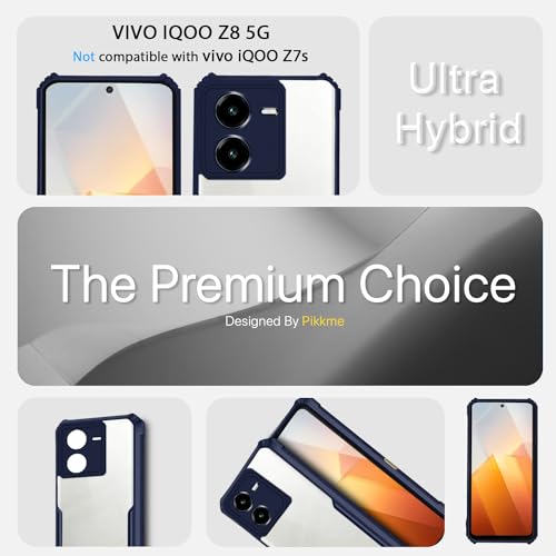 Image of Pikkme iQOO Z8 5G Back Cover | Crystal Clear Transparent Back | Ultra Hybrid | Full Camera Protection | Raised Edge | Bumper Back Case (Blue)