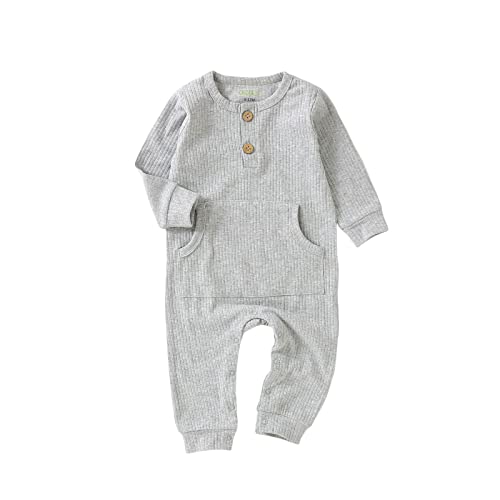 Image of okdiy Organic Cotton Newborn Baby Boy Girl Clothes Unisex Romper Infant Solid Long Sleeve Jumpsuit Coming Home Outfit