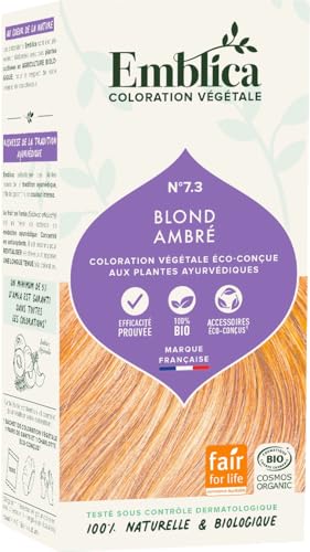 Emblica Coloration végétale bio pour cheveux | No 7.3 Blond moyen chaud | Sans conservateurs | Riche en Amla | 100 g