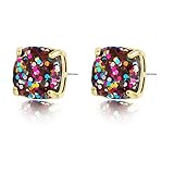Multicolor Glitter Confetti Stud Earrings - Square Multi Colorful Sparkle Pretty Sequin Resin Earrin