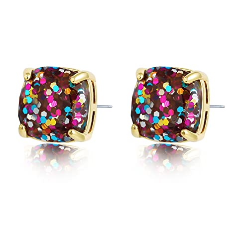 Multicolor Glitter Confetti Stud Earrings - Square Multi Colorful Sparkle Pretty Sequin Resin Earrings For Women Jewelry #TOP4