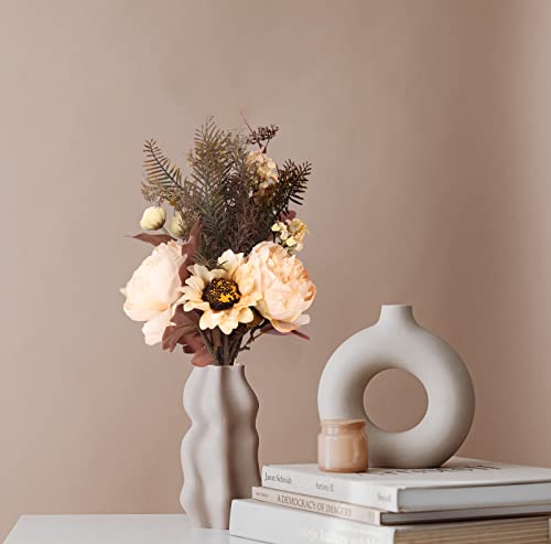 Sdeerit Fake Flower Bouquet White Peony Silk Sunflower Artificial Fern Plants Flowers Arrangement For Decoration, Floral Table Centerpieces For Home Kitchen Garden Party Décor (White) #TOP3