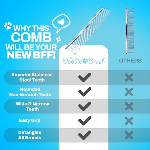 The Doodle Brush - Hundekamm, Haustier Kamm für Goldendoodles, Labradoodles & Hunde mit mittlerem & langem Haar, hundekamm pudel, Metallkamm, metallkamm hund, hundekamm langhaar, Metall Fellpflegekamm