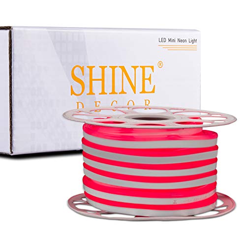 Exclusive Discount 50% Price Shine Decor 50FT Red LED Neon Rope Lights, ETL-Listed AC110V-120V Dimmable LED Rope Lights Outdoor IP65 Waterproof, Flexible Cuttable Neon LED Strip Light for Indoor Outdoor DIY Decoration(7x14.5mm)