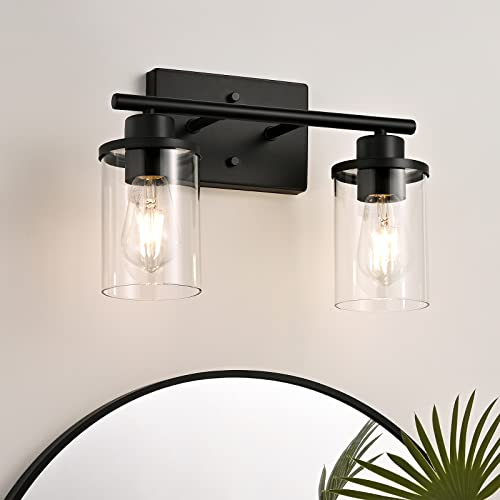 EDISHINE Bathroom Light Fixtures, 2 Light Bathroom Vanity Light with Clear Glass Shades, Matte Black Vanity Lights for Bathroom, Powder Room, Vanity Table, Bedroom, Kitchen (E26 Base), ETL Listed EDISHINE Bathroom Light Fixtures, 2 Light Bathroom Vanity Light with Clear Glass Shades, Matte Black Vanity Lights for Bathroom, Powder Room, Vanity Table, Bedroom, Kitchen (E26 Base), ETL Listed