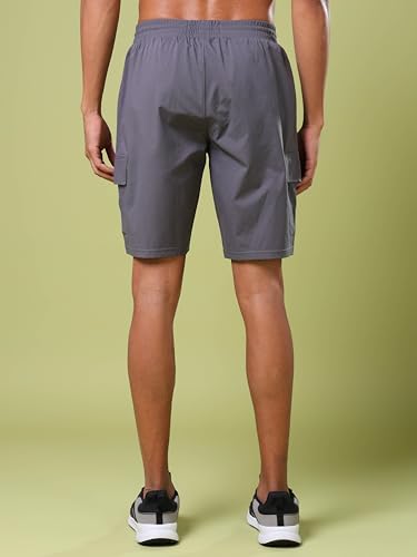 Image of TECHNOSPORT Men's Solid Slim Fit Sports Shorts TS Flexi Quick Dry Polyester Drawstring with Pockets UPF50+ for Gym Running Workout Anti Odour