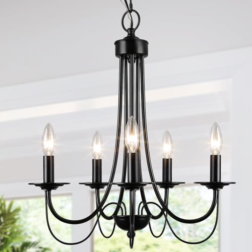 KSANA Black Chandelier, Modern Farmhouse 5-Light Fixture with 2-Layer for Bedroom, Foyer, Dining & Living Room, Kitchen, and Entryway by KSANA - Used condition - US$83.13
