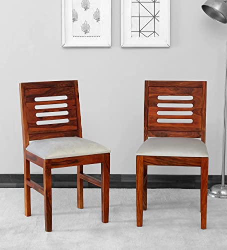 Image of Sheesham Wood Dining Chairs Set Wooden Cushion Chairs for Study Room Living Room Home (Set of 2, Natural Finish)