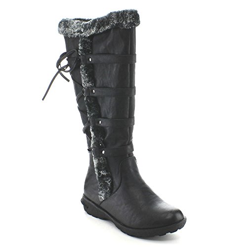 Forever Aura-42 Womens Back Lace Up Knee High Boots Winter Boots,Black,9 #TOP3