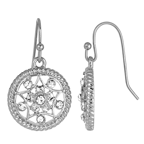 1928 Jewelry Star & Flower Motif Round Clear Crystal Drop Earrings
