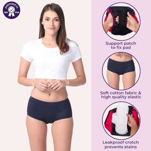 Image of Adira | Period Panty Boxer for Women | Boxer Fit for High Flow | with Support Patch for Pad | Leakproof & Skin Friendly | for School, Travel & Work | Patented | Pack of 2
