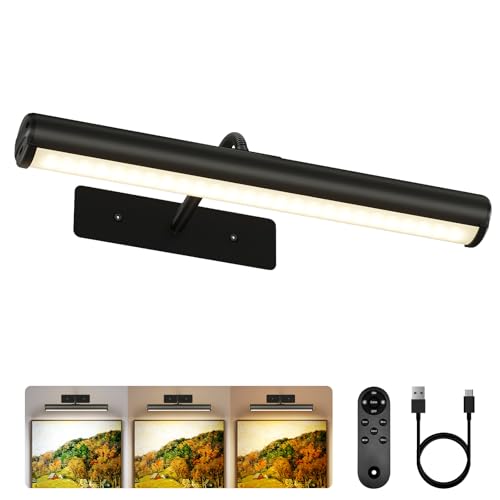 Image of EZVALO 13-Inch Wireless Picture Light, 4000mAh Rechargeable Battery LED Art Light with Remote, Dimmable 3 Color Temps Painting Light for Living Room, Bedroom, Hallway (Black)
