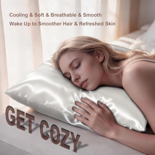 Image of LYSHIN Silk Pillow Cases 2 Pack Standard Size with Zipper, Ivory | 19 Momme Mulberry Silk Pillowcase for Skin and Hair, Anti-Acne, Hypoallergenic, Cooling, Beauty Sleep, Gifts for Women