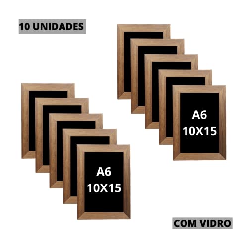 Kit 10 Porta Retratos 10x15 A6 Foto Moldura Marrom C/ Vidro