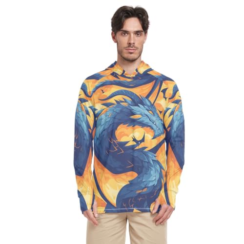 T-Shirt Dragon Bleu Volant Artistique pour Éviter les Coups de Soleil en Pêche et Running