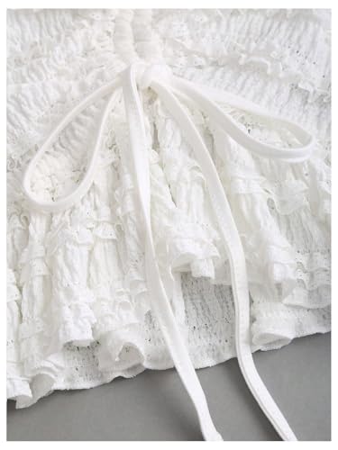 GORGLITTER Women's Drawstring Lace Ruffle Skirt Y2k Asymmetrical Hem Mini Coquette Skirts3