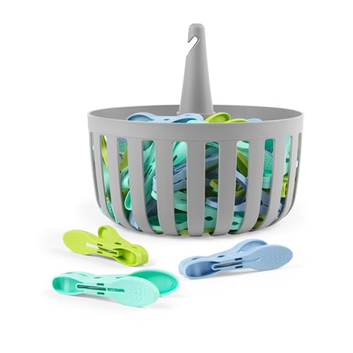 Beldray 30 Pinces Ultra Grip & Panier – Panier Pince Rabattable, Se Fixe à la Corde, TPR Prise Facile Sécurisée, Trous de Drainage pour Évacuer la Pluie, Résistant à la Rouille