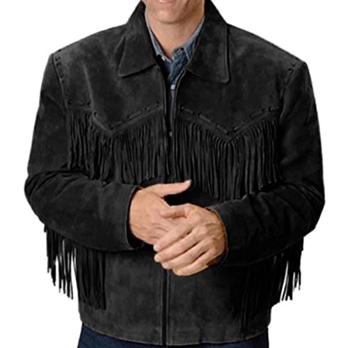 Classyak Men's Cowboy Suede Leather Jacket with Fringes