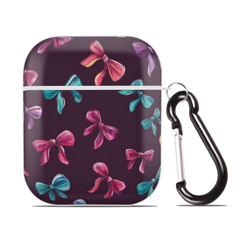 Colorful Bows Case for Airpod 2/1 Cover with Keychain Full Protective Plastic Skin Accessories for Women Men