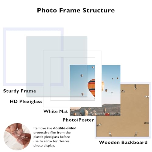 Image of JCJMY 18x18 Picture Frame White with 14x14 Mat, Display Photo 14x14 with Mat or 18 x 18 Without Mat, Wall Hanging Large 18x18 Poster Frame with Shatter Resistant Plexiglass, White