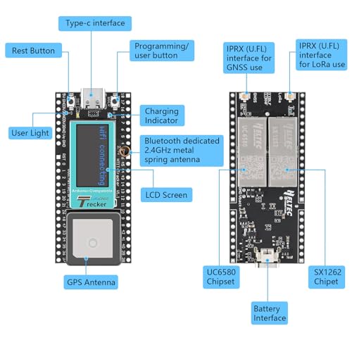 Wireless Tracker mit LoRa ESP32 Display,QIQIAZI ESP32 SX1276 Wireless Tracker 868MHz - 915 MH Bluetooth 4.2 + WiFi LoRaWAN Unterstützt LoRa/Gnss/GPS mit Typ-C Anschluss,für Arduino IDE