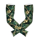 CHIFIGNO Mangas de brazo de tréboles verdes y dorados para agricultores, protección solar, tatuaje, para jardinería, granja, mujeres y hombres