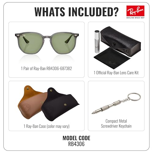 Image of Ray-Ban RB4306 Square-Round Shaped Sunglasses for Men & Women with Official RAYBAN Eyewear Kit