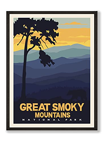 HerZii Prints Great Smoky Mountains National Park Posters & Prints Vintage National Parks Poster | Nature Wall Art Decor | Mountain Travel Posters (12x16 UNFRAMED)