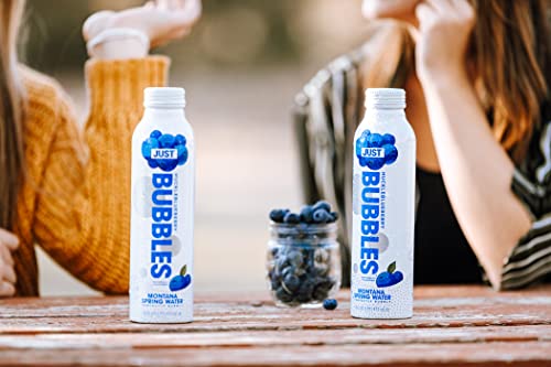 Image of JUST Bubbles Huckleblueberry - Pure Premium Sparkling Spring Water in a Fully Recyclable Reusable Eco-Friendly Bottle - 100% Mountain-Sourced Carbonated Water with Naturally Occurring Minerals, 16 Fl Oz (Pack of 12)