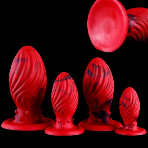 Masseur en silicone rouge XL avec relief en spirale et ventouse