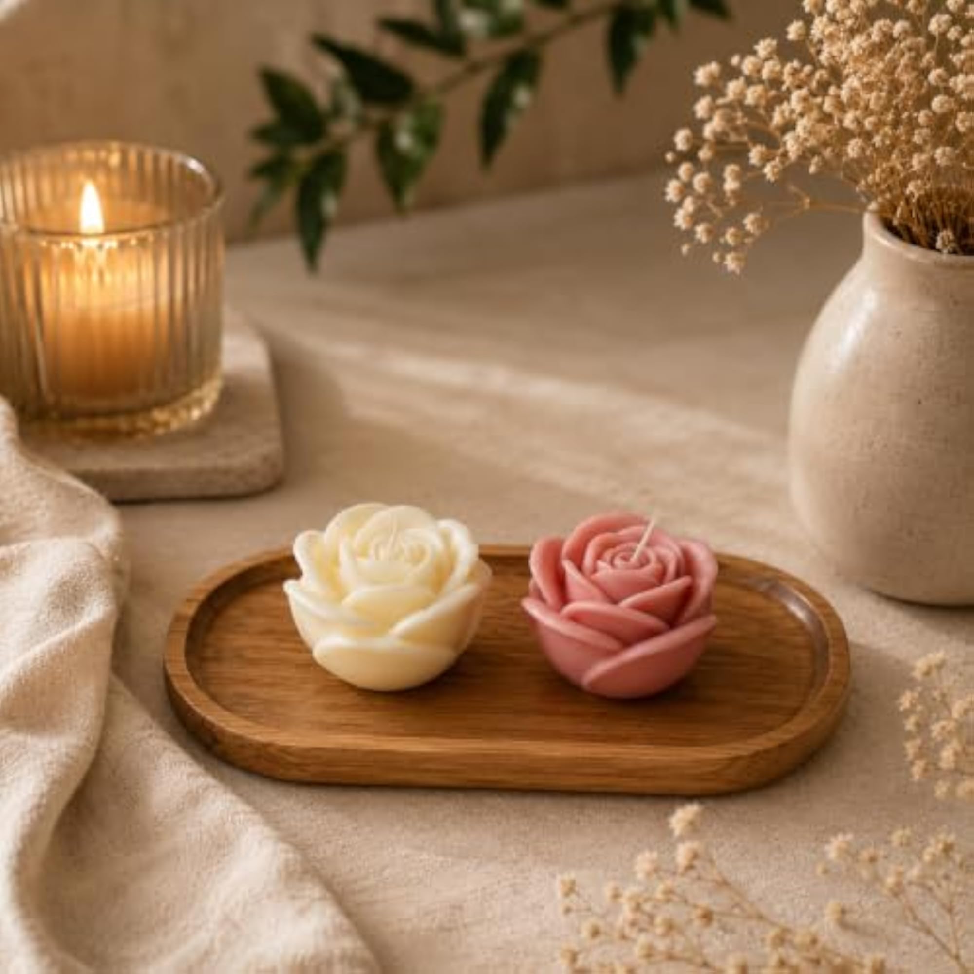 Rose Flower Shaped Scented Wax Candles, Decorative Gift Set