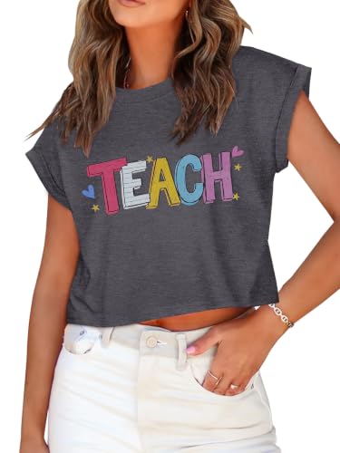 Image of Womens Crop Tops Summer Roll Cap Sleeve Cropped Tshirt Loose Fit Basic Tees