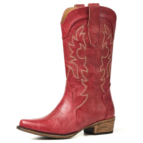 Image of Cowboy Boots for Women, Chunky Heel Western Boot | Mid-calf cowgirl boots with all-day comfort, ideal for daily outfits, country music festivals and western themed occasions