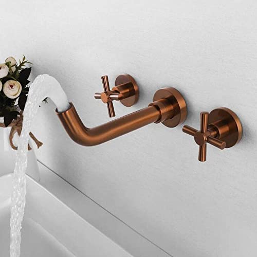 Robinet de salle de bain mural or rose mélangeur lavabo double commande