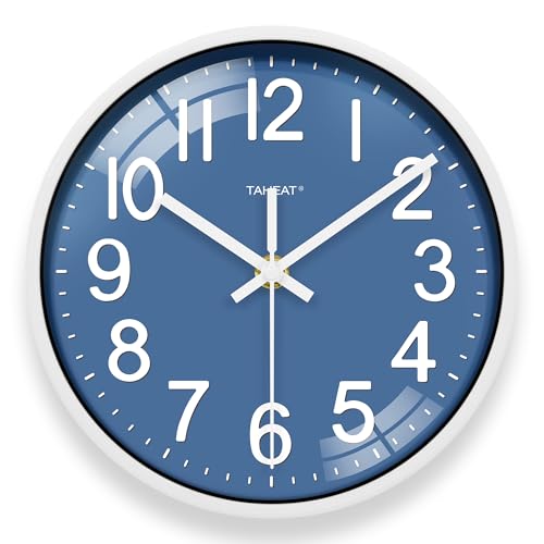 TAHEAT Horloge Murale Bleue Petite de 20 cm, Horloge à Quartz silencieuse fonctionnant à Piles, Décoration Moderne pour Cuisine, Salon, Chambre à Coucher,...