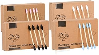 Natural Bamboo Cotton Swabs, Eco-Friendly & Biodegradable  Comfortable and Soft,Two different Tip Buds Bamboo Cotton Swabs for Ears Cleaning and Makeup- Zero Plastic (1 Pack of 400,4 colors)
