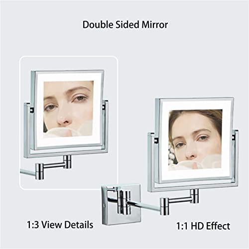 Espejo de Maquillaje LED Cuadrado de Pared, 3X Ampliación miniatura 3