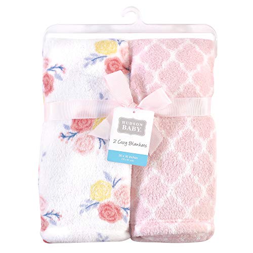 Image of Hudson Baby Unisex Baby Silky Plush and Coral Fleece Blanket, Blossoms, 30x36 inches