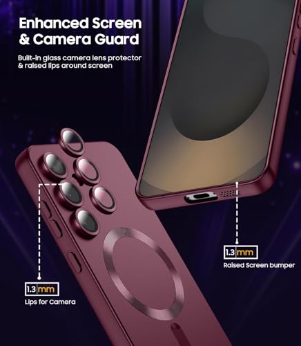Image of DIZORO Samsung A36 Case, Compatible with Mag Safe Back Cover, Matte Luxury Metallic Luster Flexible TPU Wireless Charging Shockproof Case with Camera Protector (Wine Red)