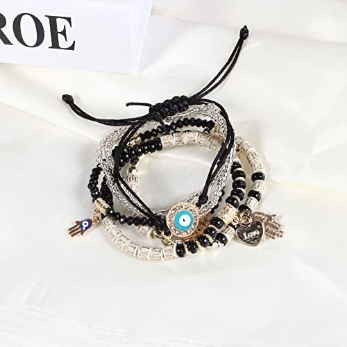 Zz Zinfandel Bohemian Evil Eye Beaded Bracelet Pack For Woman Teens Girls,Boho Stackable Stretch Charm Bracelets Sets Bangle Chakra Bracelets For Best Friends (Black) #TOP1
