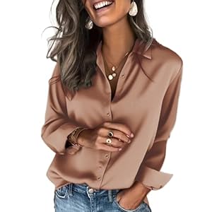 Zeagoo Satin Blouses for Women Silk Button Down Shirts Long Sleeve Business Casual Tops